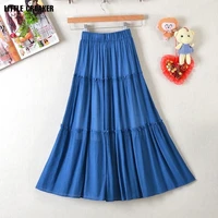 women summer solid color midi skirts fashion ladies spring harajuku streetwear girls high waist casual skirt gothic clothes