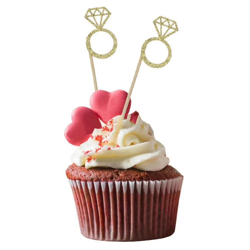 

20pcs High Quality Kids Birthday Party Favors Picks Cake Decor Glitter Diamond Ring Cupcake Toppers