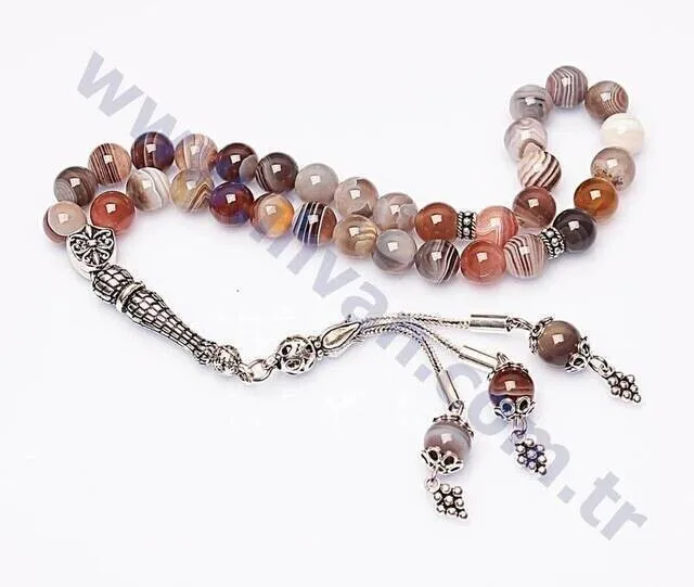 IQRAH Agate (Bostwana) Stone Rosary (925 Sterling Lunar)
