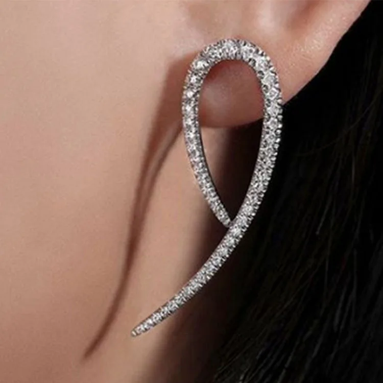 

DONGDONG925 Silver Needle Simple Geometric Line Cross Earrings Female Personality Flash Diamond Wedding Exquisite Earrings