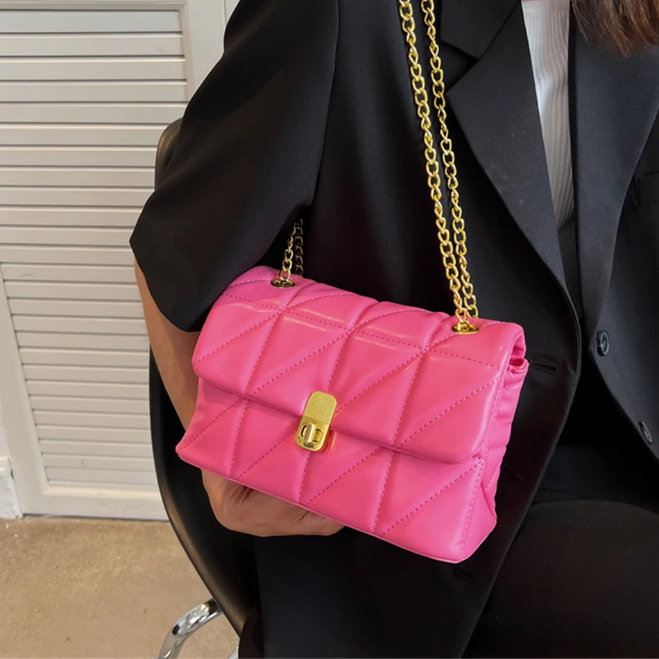 Brand Luxury Quilted Women Shoulder Bag Fashion Designer Metal Chains Small Crossbody Handbags Trend Simple Female Purse New Sac