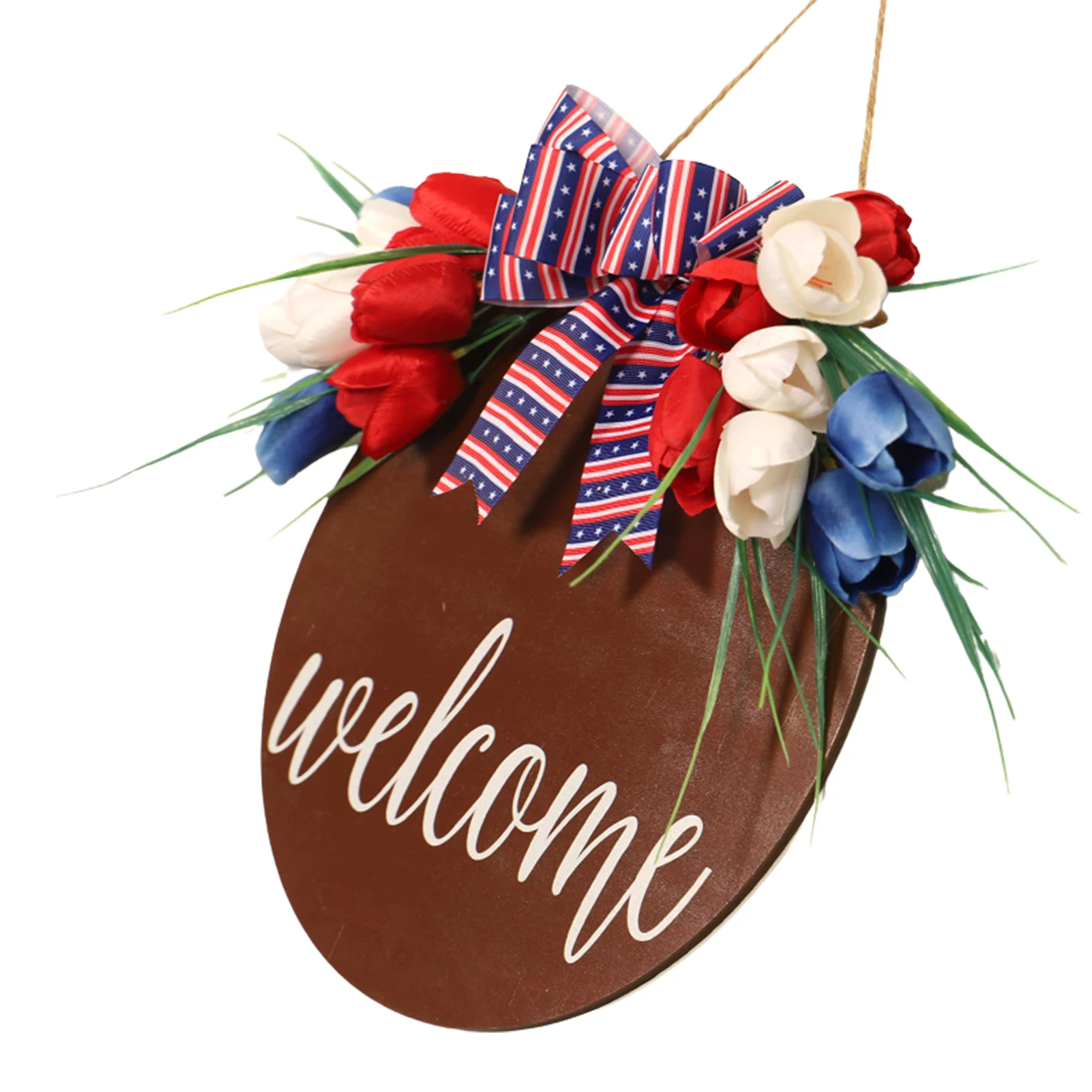 

Welcome Door Wreath Patriotic Independence Day Garland Artificial American Flag Welcome Wreath For Front Door Red White And Blue