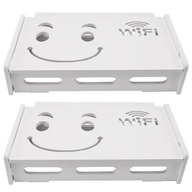 

2X Wireless Wifi Router Storage Box Wood-Plastic Shelf Wall Hangings Bracket Cable Storage Home Decor-Large