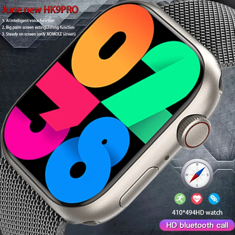 

New HK9PRO Men's smartwatch NFC Compass 410*494AMOLED HD screen Bluetooth Talk IP68 waterproof smartwatch men suitable for IOS