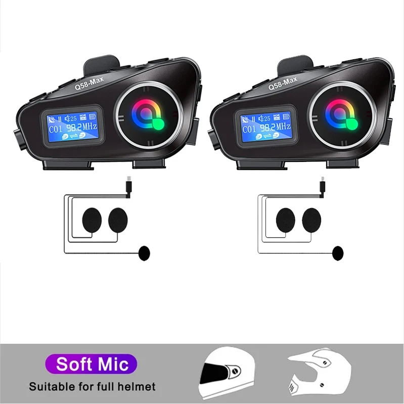 

Мотогарнитура BT5.3 для шлема, переговорное устройство, 500 м, FM-радио, ЖК-дисплей