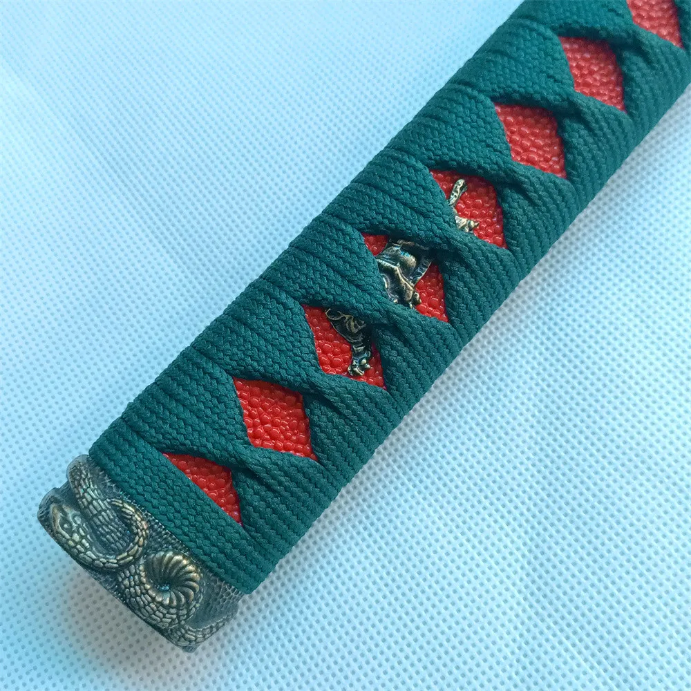 Зеленая ручка 26 см сплав защита для рук змея Tsuba Menuki Fuchi Kashira японского самурая