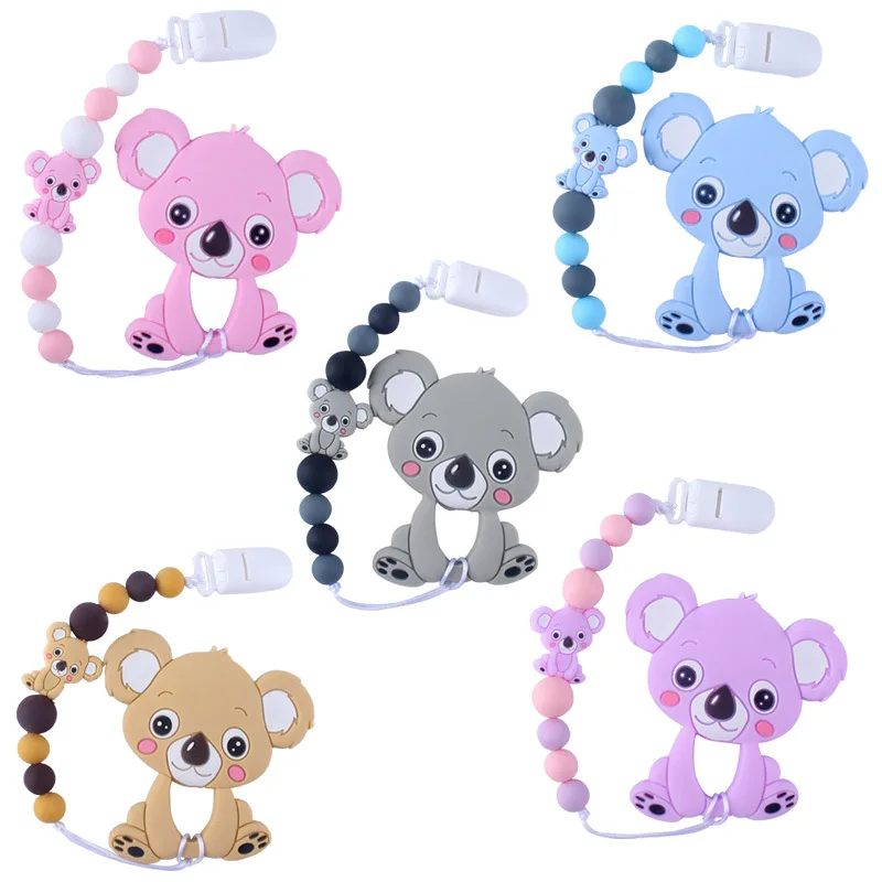 

Koala Silicone Teether with Pacifier Chain Beads Clips Food Grade Cartoon Animals Baby Teething Teether Necklace Accessories