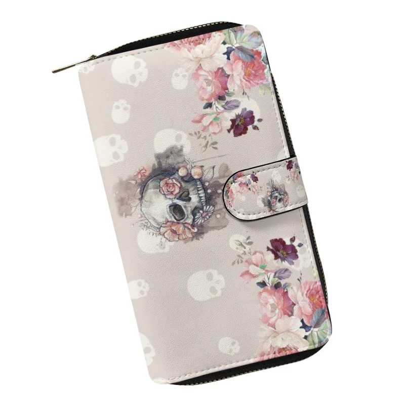 Sugar Skull Printing Leather Wallets Female Ladies Credit Card Holders Zipper Clutch Women Coin Purse Hand Bag Billetera