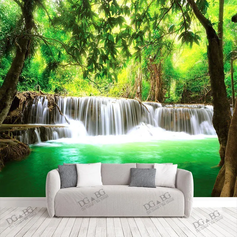 

Fabric Textile Wallcoverings Jungle Extra Large Wall Wallpaper Couches Waterfall Art Decor Paintings Nature Scenery Rain Forest