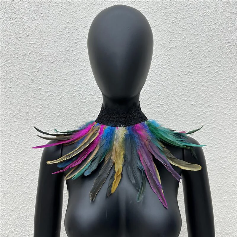 Женский ошейник с перьями в готическом стиле роскошное колье панк для