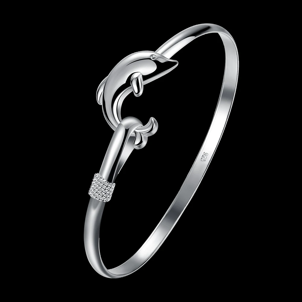 

Hot 925 Sterling Silver Bracelets for Women fine cute dolphin bangle adjustable Jewelry Fashion Party Gifts Girl student