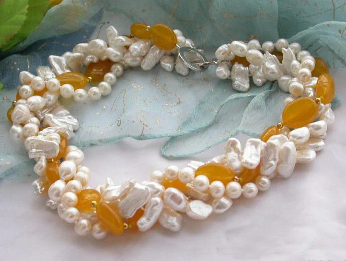 Любимое жемчужное ювелирное изделие 4 ряда 19 дюймов 6-18 мм Белое Круглое барочное