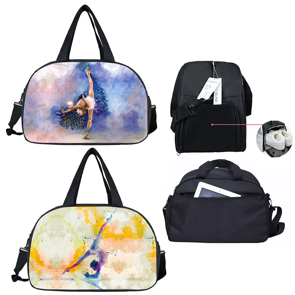 

Gymnastics Art Print Travel Tote Women Travel Bags Gymnast Portable Storage Bags Shoes Holder Girl Casual Handbag Travel Duffle
