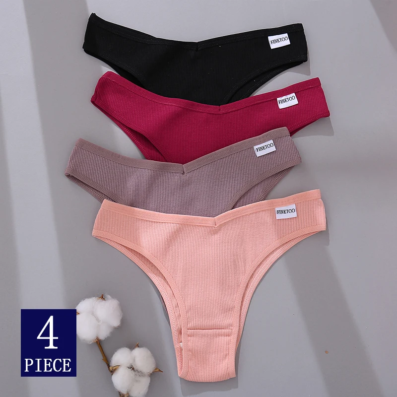 

4Pcs/Set Women Cotton Brazilian Panties M-XL Low-Rise Solid Color Underwear Ladies Comfortable Underpants Girls Panty Intimates