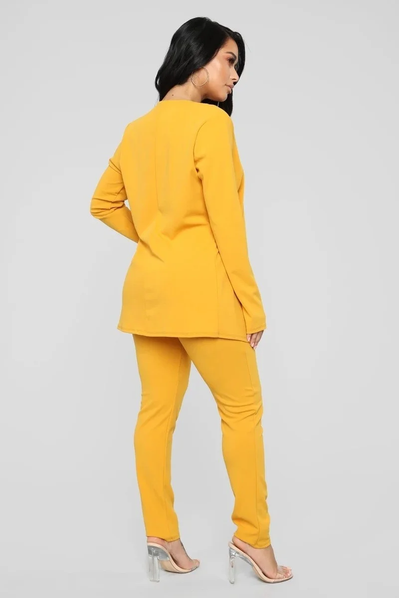 Fashion Solid Colors Blazer Two Piece Set Women Buttonless Casual Office Blazer New Elastic Waist Pant Suit Commute Trousers Set