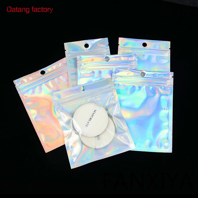 

Custom printed Front Laser holographic mylar plastic three side seal aluminum foil packing bag with zip