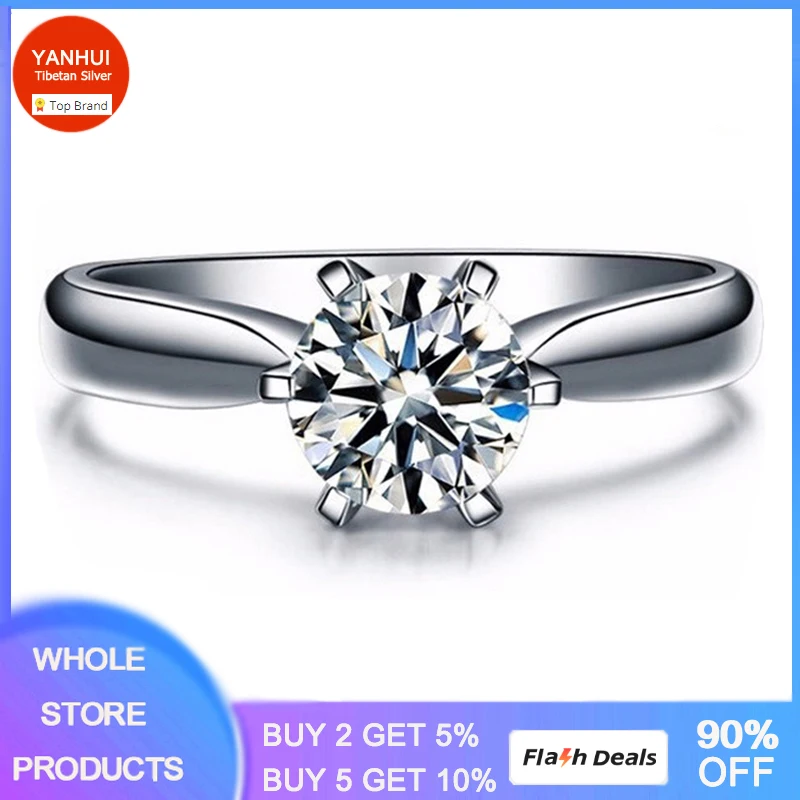 

YANHUI White Gold Color Ring Solitaire 1.0/2.0 Carat Zirconia Engagement Wedding Bands Gift for Women No Fade Allergy Free