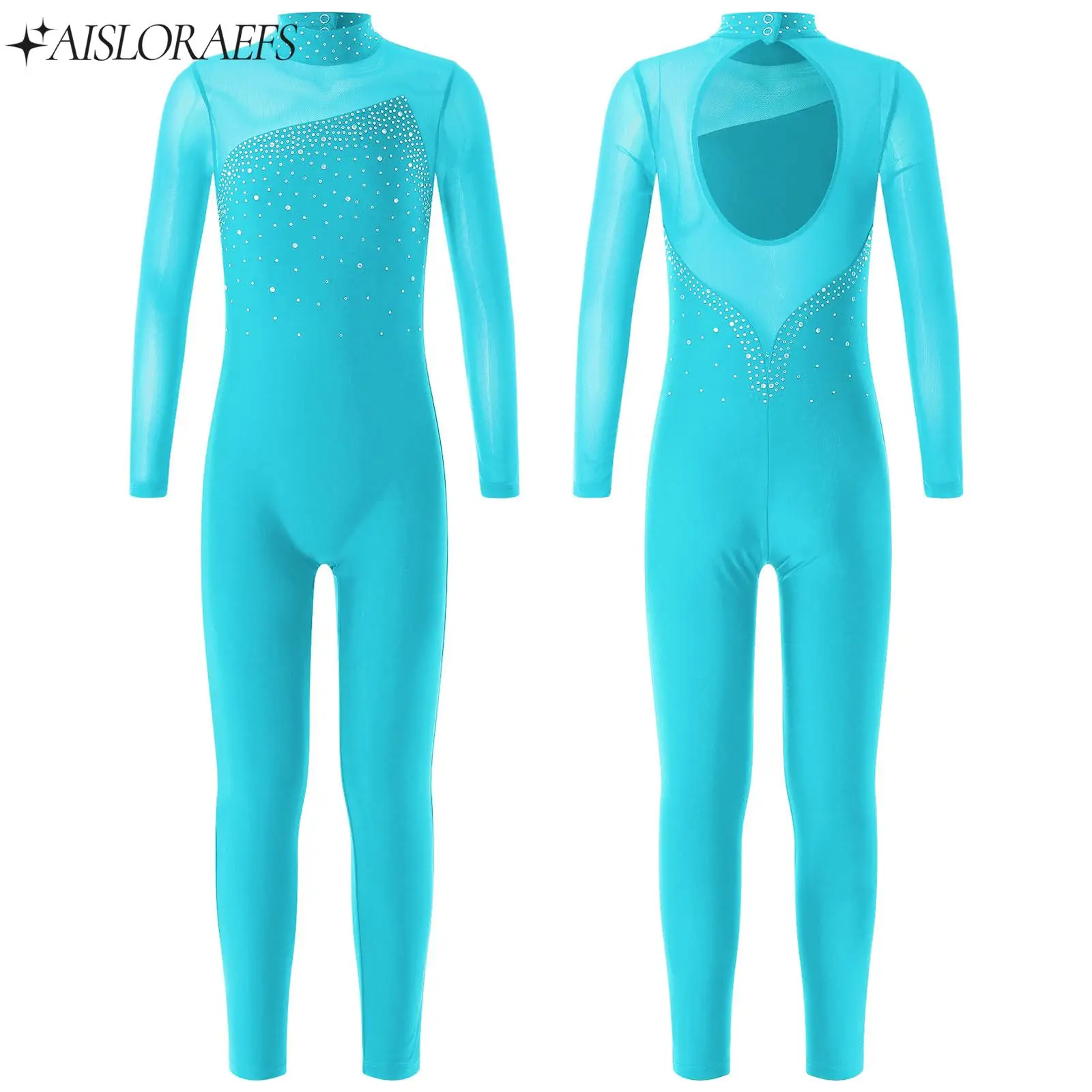 

Gymnastics Leotards for Kids Girls Round Collar Shiny Rhinestone Ballet Bodysuit Skating Acrobatics Training Clothes