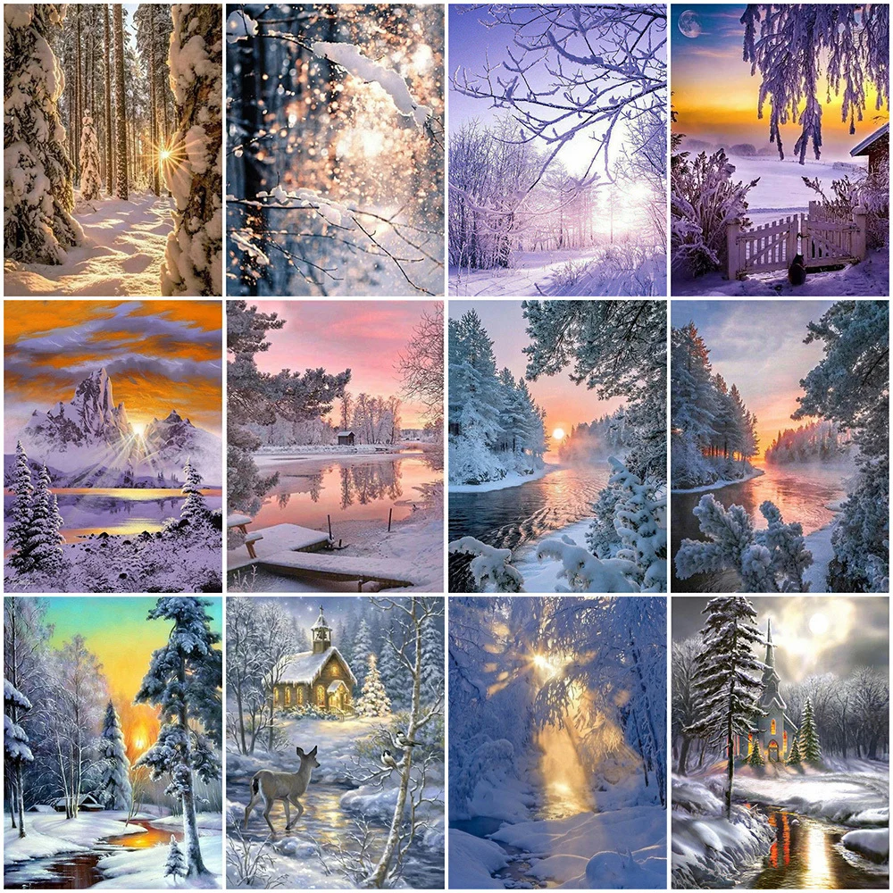 

Алмазная живопись зимний Снежный Пейзаж Вышивка крестиком полный квадратный фотография Стразы мозаика домашний декор