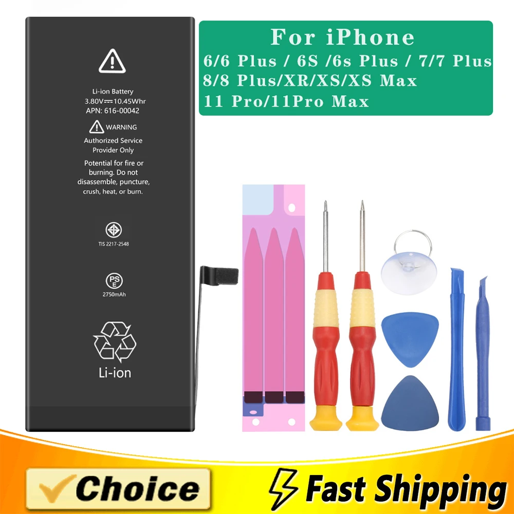 Сменные батареи большой емкости для iPhone 6 6s 7 8 Plus X XR XS Max 11 Pro литиевая батарея iphone6