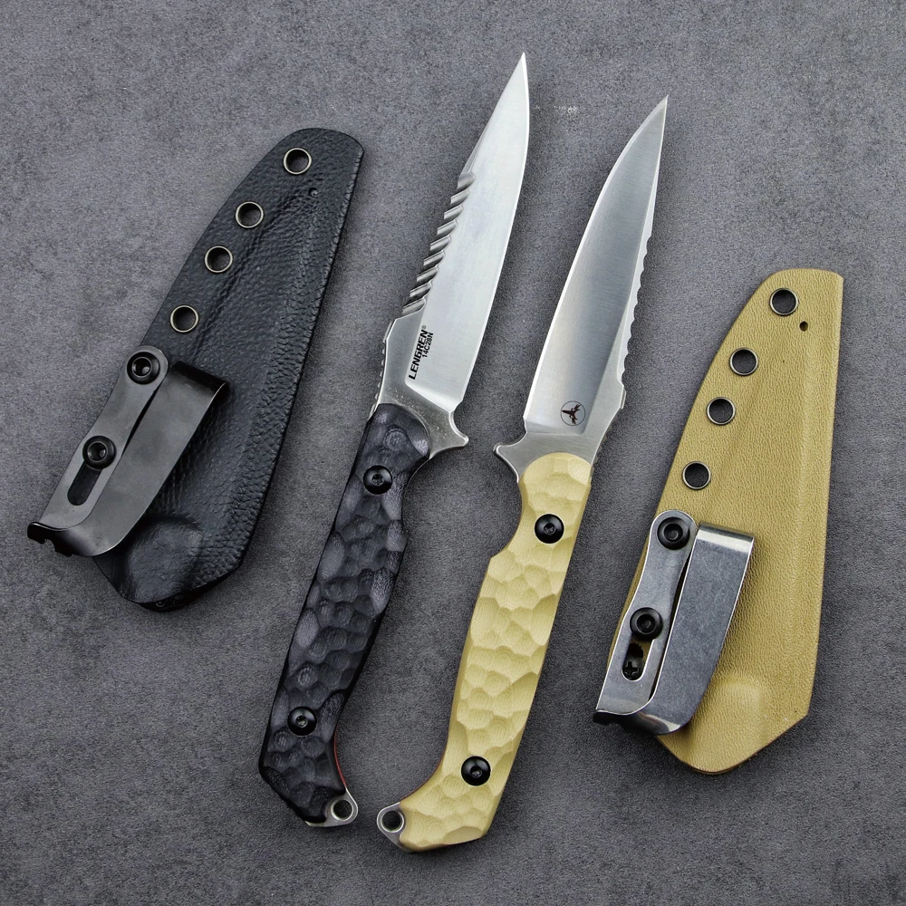 Фото LENGREN LR-869 EDC Тактические фиксированные боевые лезвия, лезвие Full Tang 14C28N Стальные обратные зубцы G10/льняная ручка Оболочка из кайдекса №5