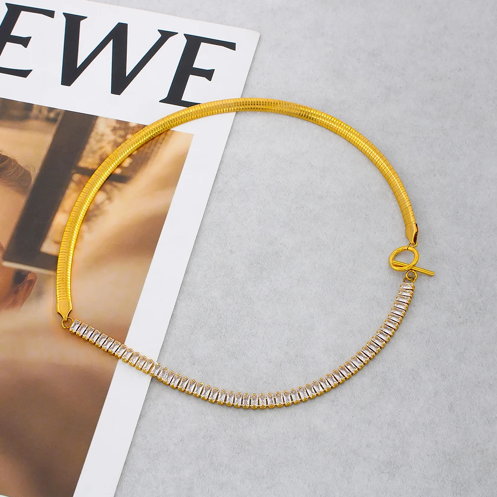 

Новый женский ошейник из нержавеющей стали с фианитами и золотым покрытием 18 К, простой ошейник для отпуска, идея для подарка Kpop