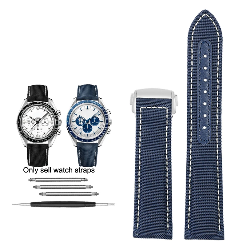 

Blue nylon Genuine Leather Bottom watch For Omega New Seahorse 300 Super AT150 Men's waterproof accessories 19mm 20mm