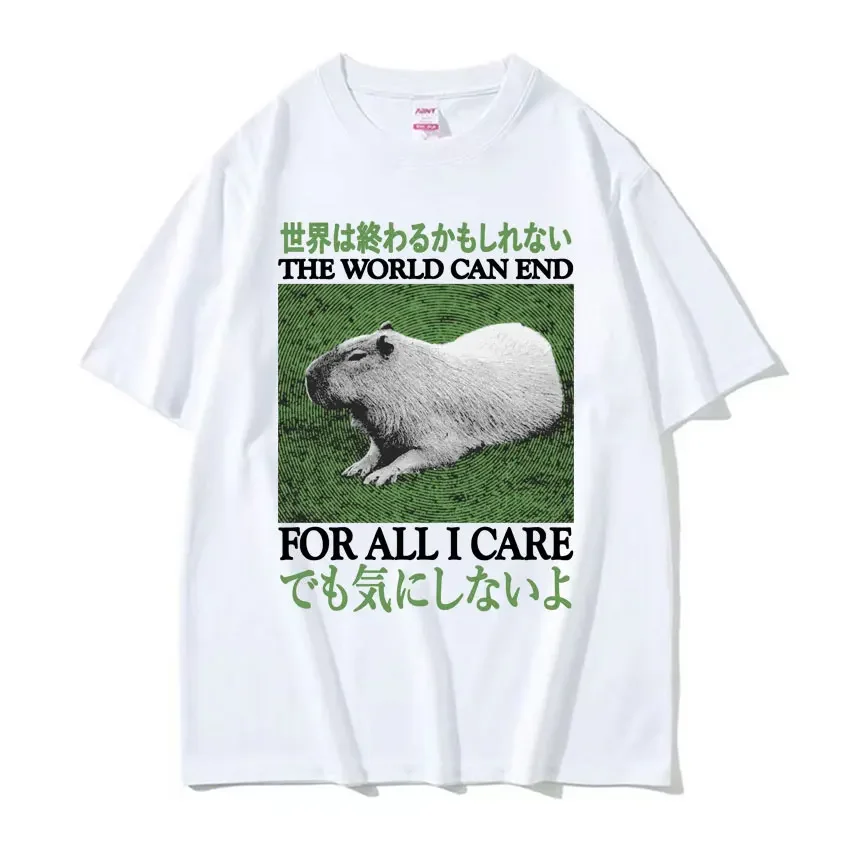 Футболка The World Can End Capybara for All I Care Meme забавная японская футболка в стиле ретро