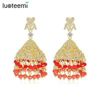 luoteemi boho style tassel big dangle earrings for women wedding aaa cz gold color luxury heart drop earrings fashion jewelry
