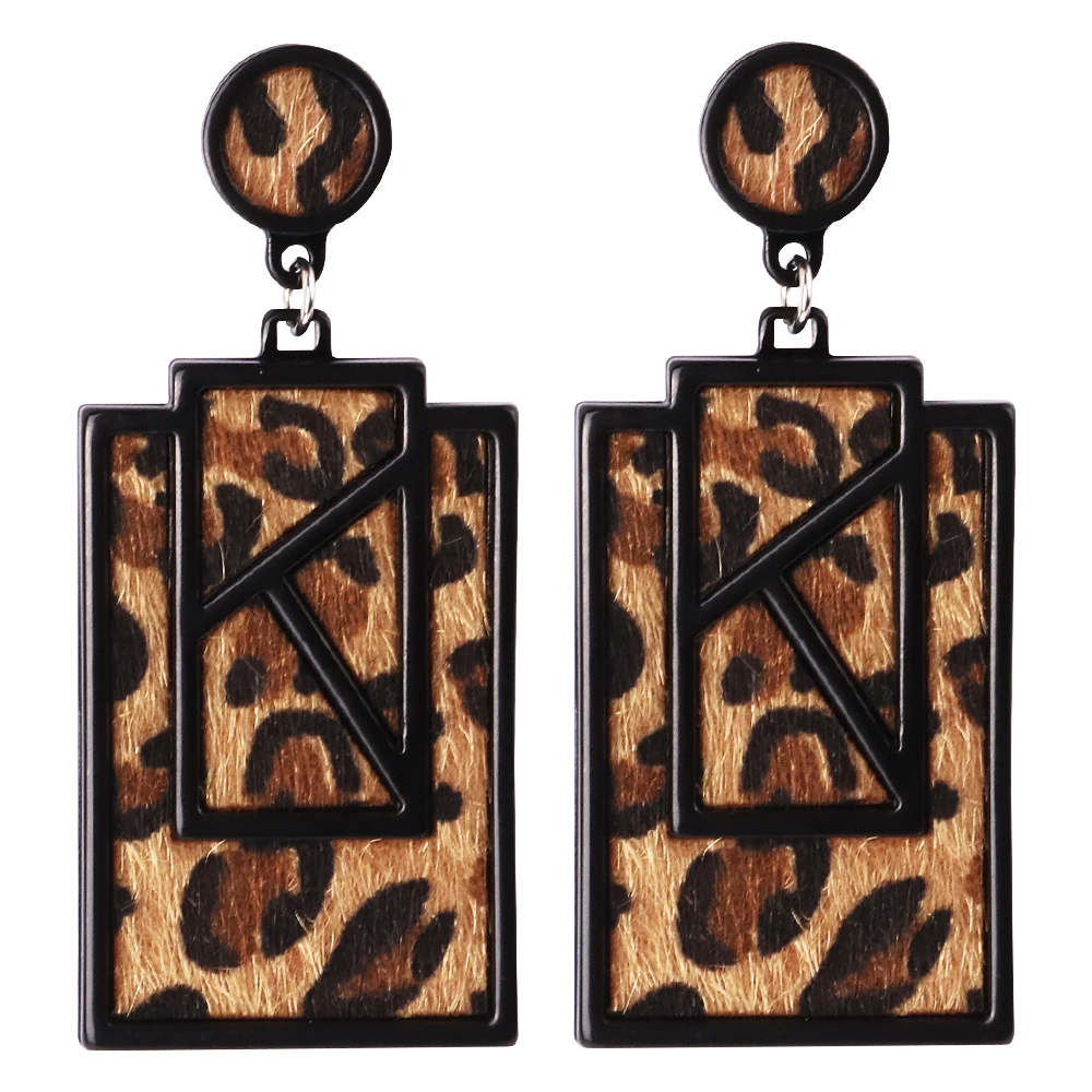 

FishSheep Vintage Leopard Print Drop Earrings For Women Luxury Geometric Rectangle Big Acrylic Earring 2022 New Fashion Jewelry