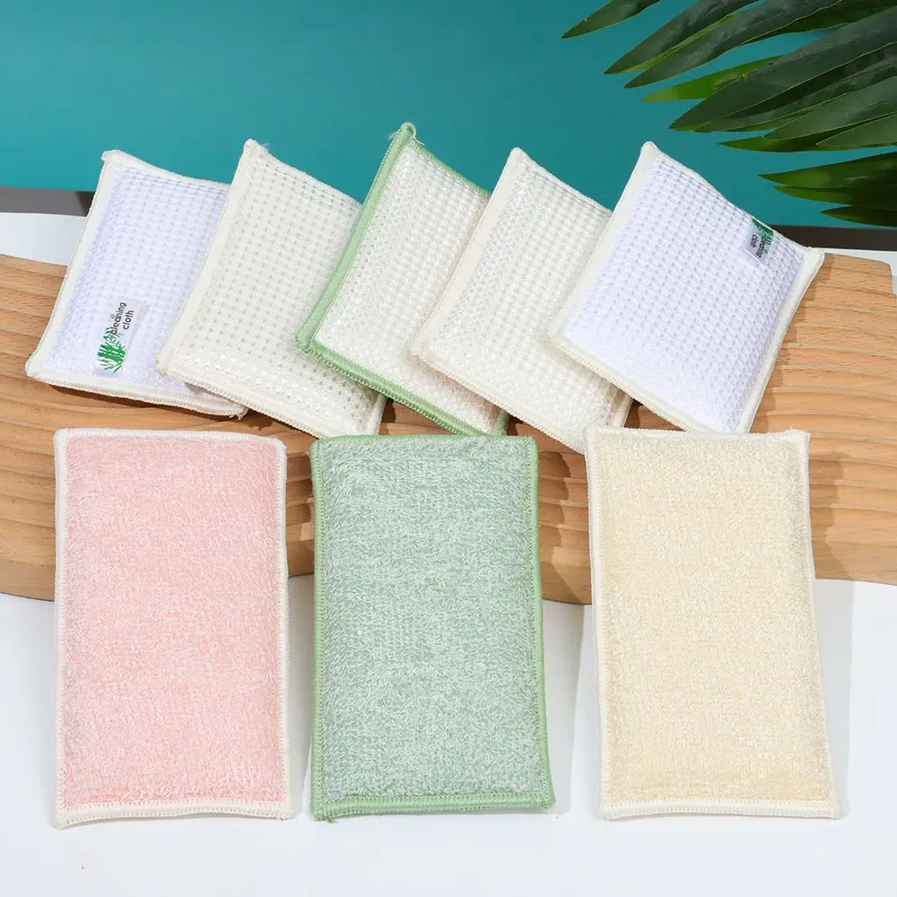 

3pcs/set Kitchen Double-sided Oil-free Household Scouring Pad Reusable Bamboo Fiber Sponge Dishwashing Rag