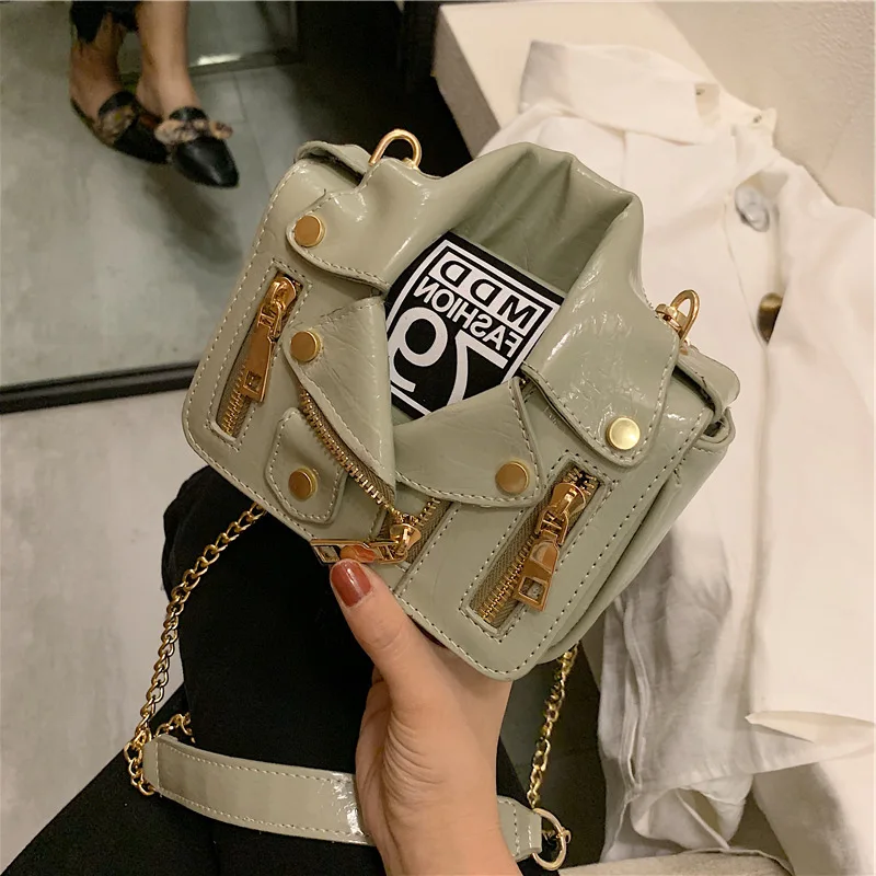 Lapel Uniform Zipper Bag Women's Crossbody Bag Personalized Tote Bag Soft Leather Clothes Funny Bag Girl New Shoulder