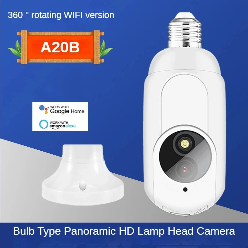 

2023 New A20B Smart Camera 1080P HD WiFi Camera 4mm Home Lamp 360-degree Security CCTV Cameras with Night Light Hidden 128G TF