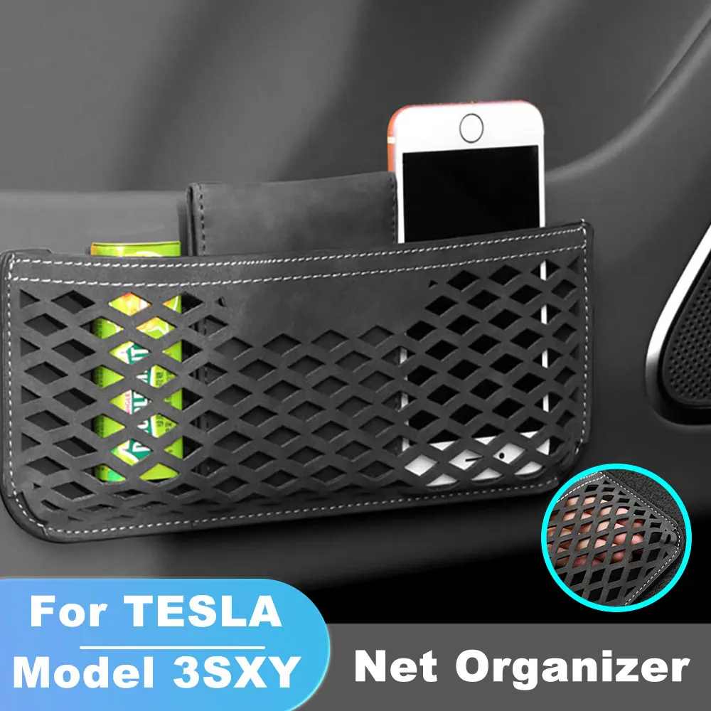 

For Tesla Model 3 Y X S Storage Net Automotive Pocket Organizer Bag For Mobile Phone Holder Auto Pouch Adhesive Visor Box