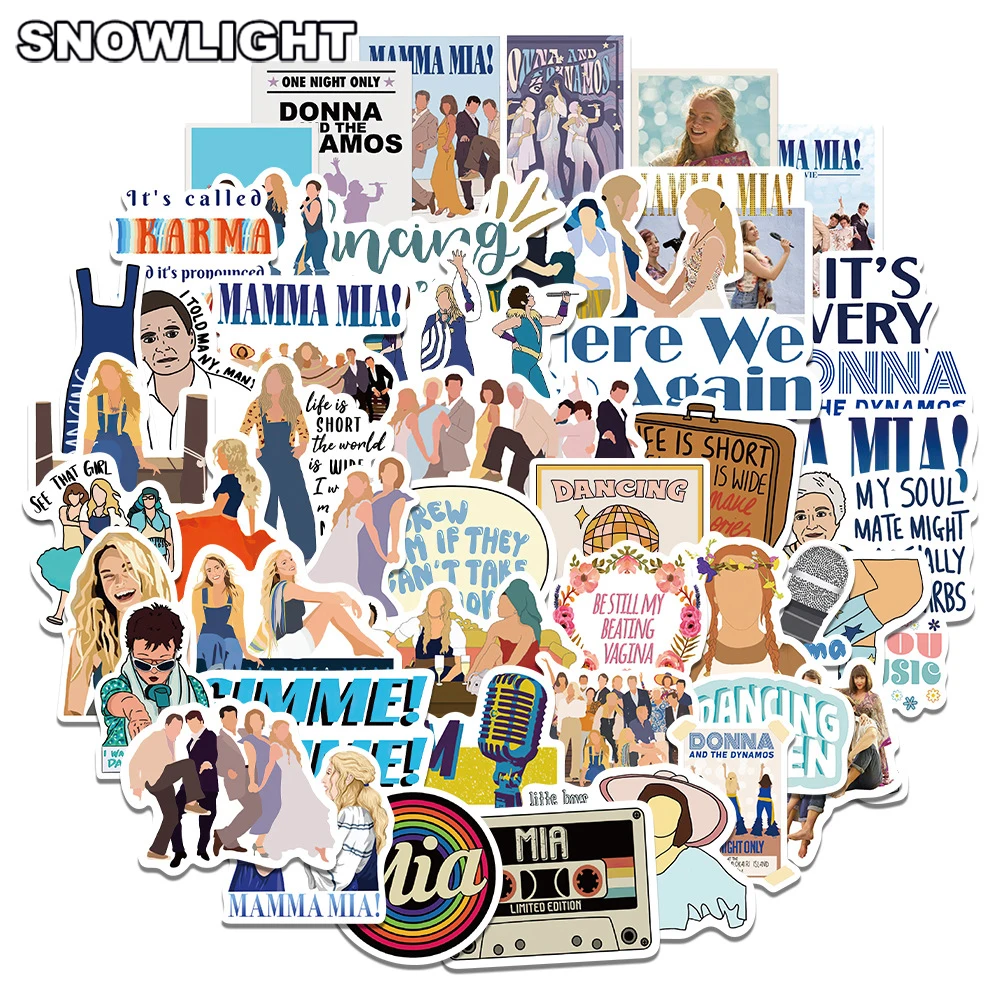 

Музыкальный кинотеатр, комедия мама Mia, 10/50 шт. Водонепроницаемые наклейки для бутылок, ноутбуков, скрапбукинга, багажа, гитары, скейтборда