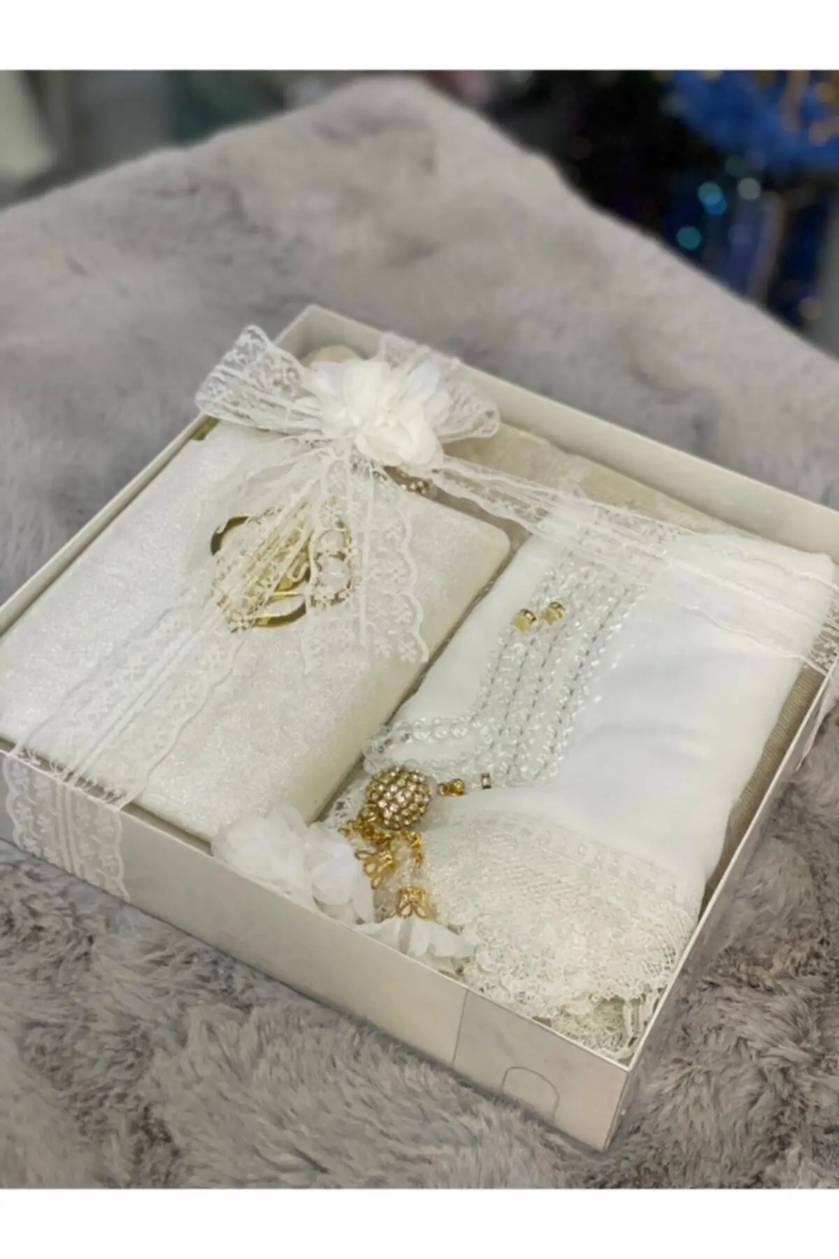 White Prayer Rug Set Bridal Pouch Gift Carpet & Rug Mat Home Furniture
