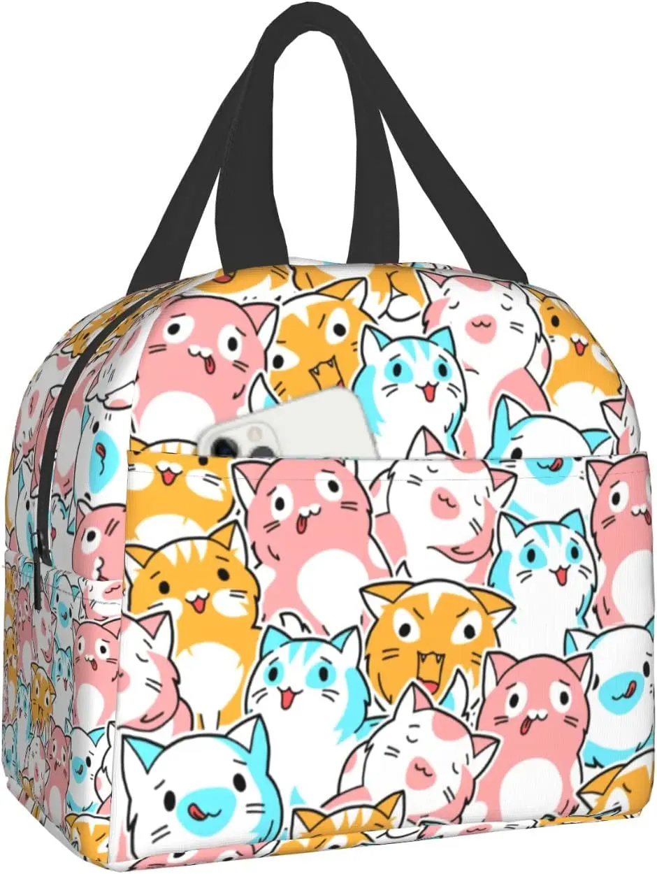 

Cute Cat Lunch Bag Cartoon Animal Insulated Reusable Lunch Box Waterproof Cooler Tote Bag School Picnic Office