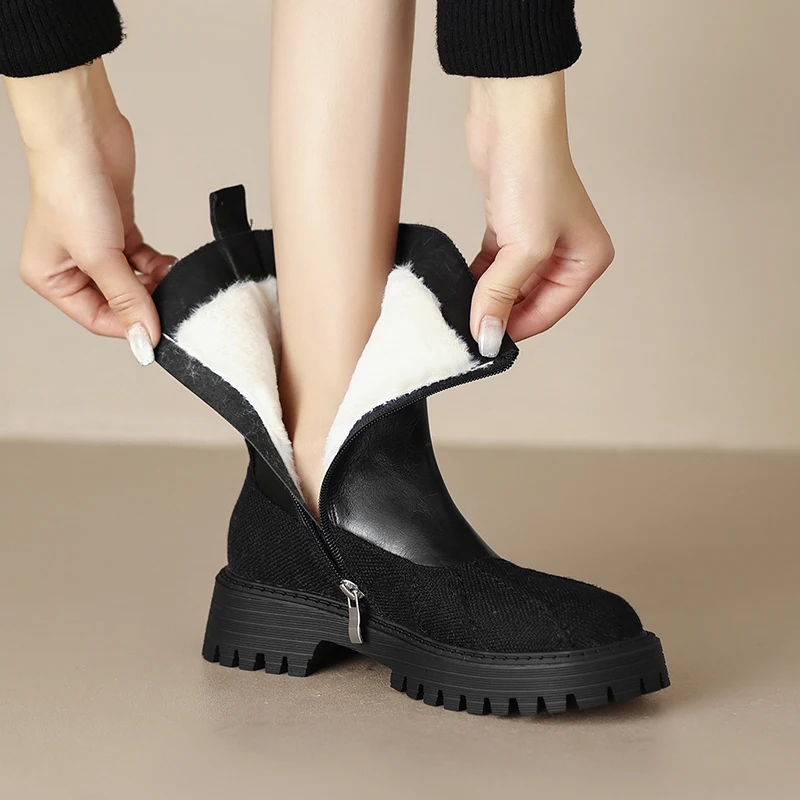 

Простые зимние сапоги Heihaian с круглым носком для женщин, зимняя одежда, очень толстая подошва, хорошо подходит для коротких сапог