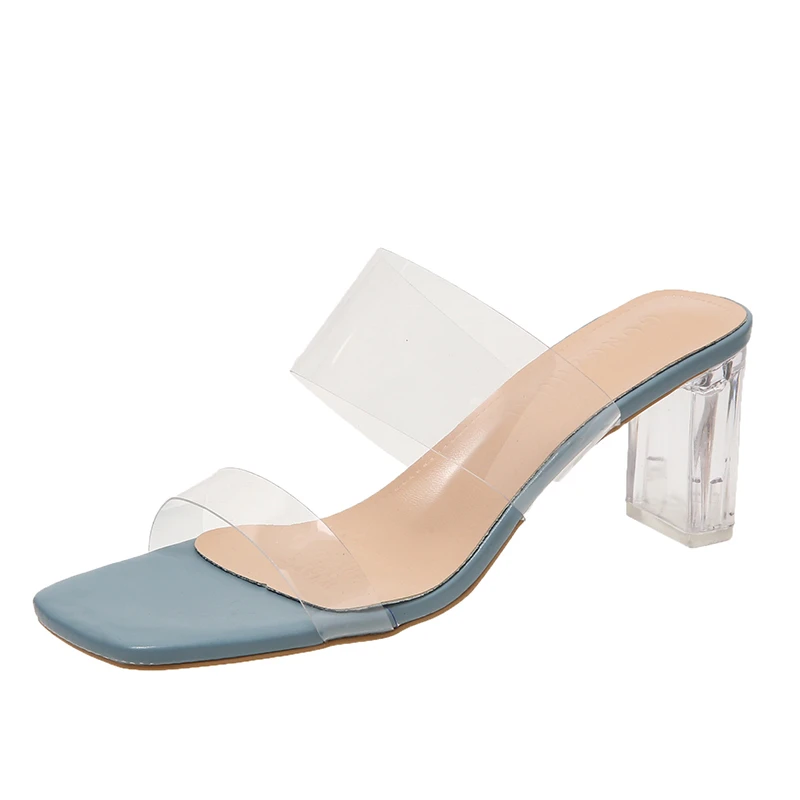 

Summer Transparent High Heels Women Slippers Elegant Sandals Mid Heel Party Striptease Luxury Trend Gold Free Shipping 2022 New