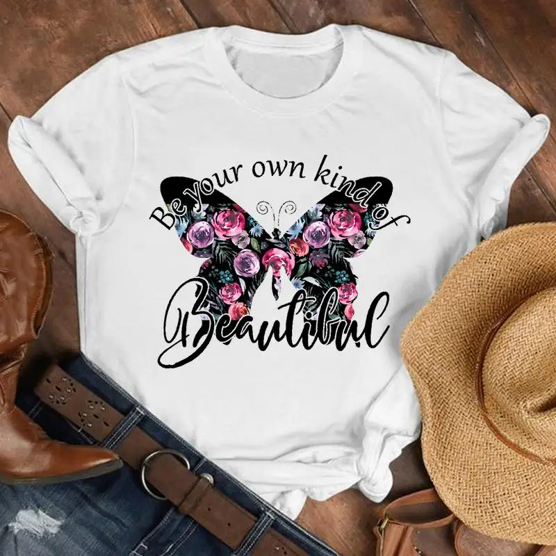 Women T-shirts Cartoon Butterfly Floral Elegant Oversized Tshirt Female 2022 Spring Autumn Short Sleeve Trend Style T-Shirt Tops |