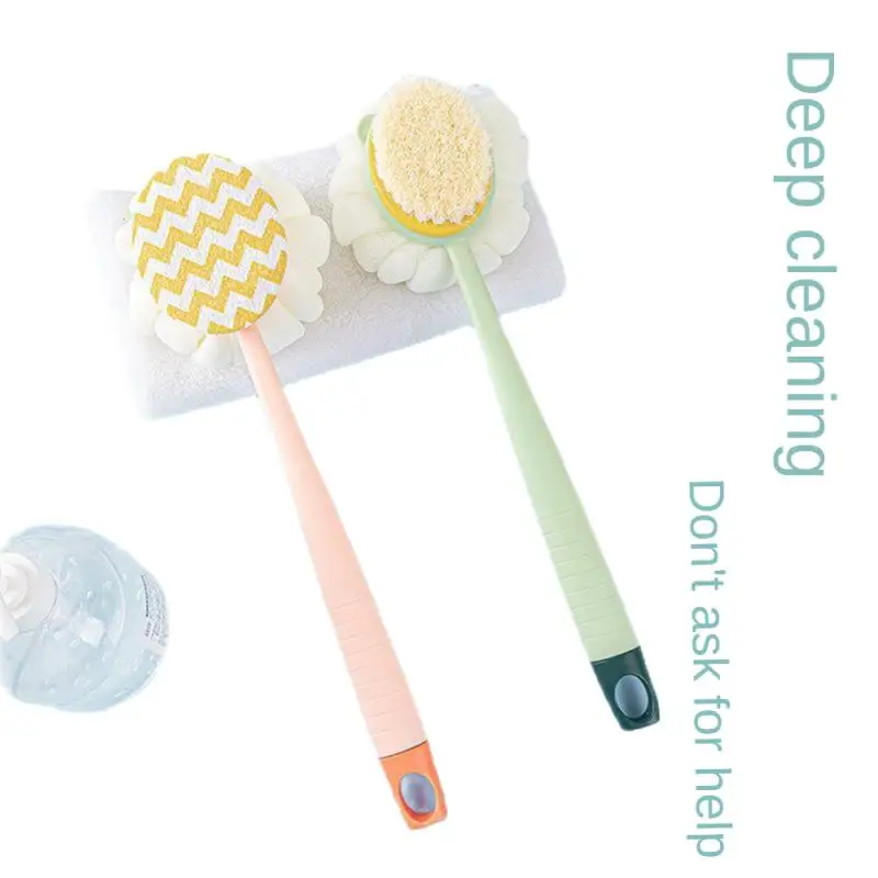 Скруббер для спины из люфы с длинной ручкой щетка душа и тела мягкой сетчатой
