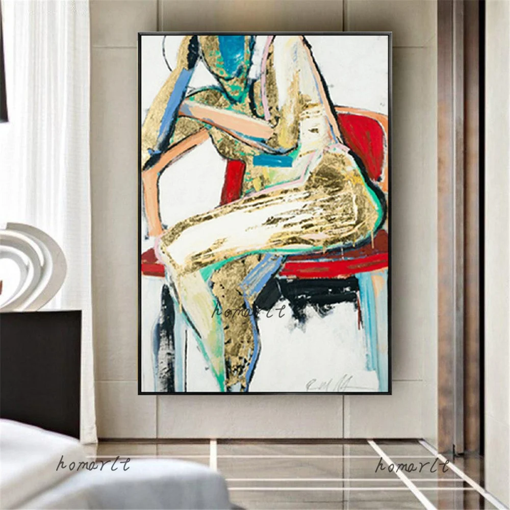 

Новейший дизайн 100%, ручная роспись, фигурка телесного цвета, поп-арт, картина маслом, Современное украшение для стен, большая картина для дек...