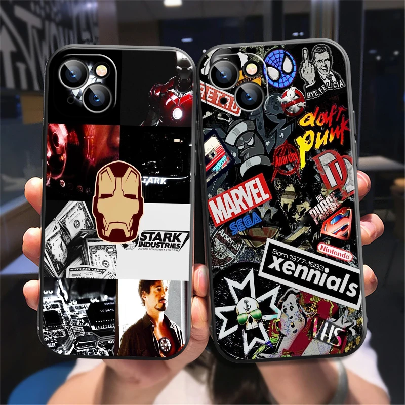 

Popular Marvel Phone Case For iPhone X XS XR XS Max 11 11 Pro 12 12 Pro Max For iPhone 12 13 Mini Liquid Silicon Funda Black