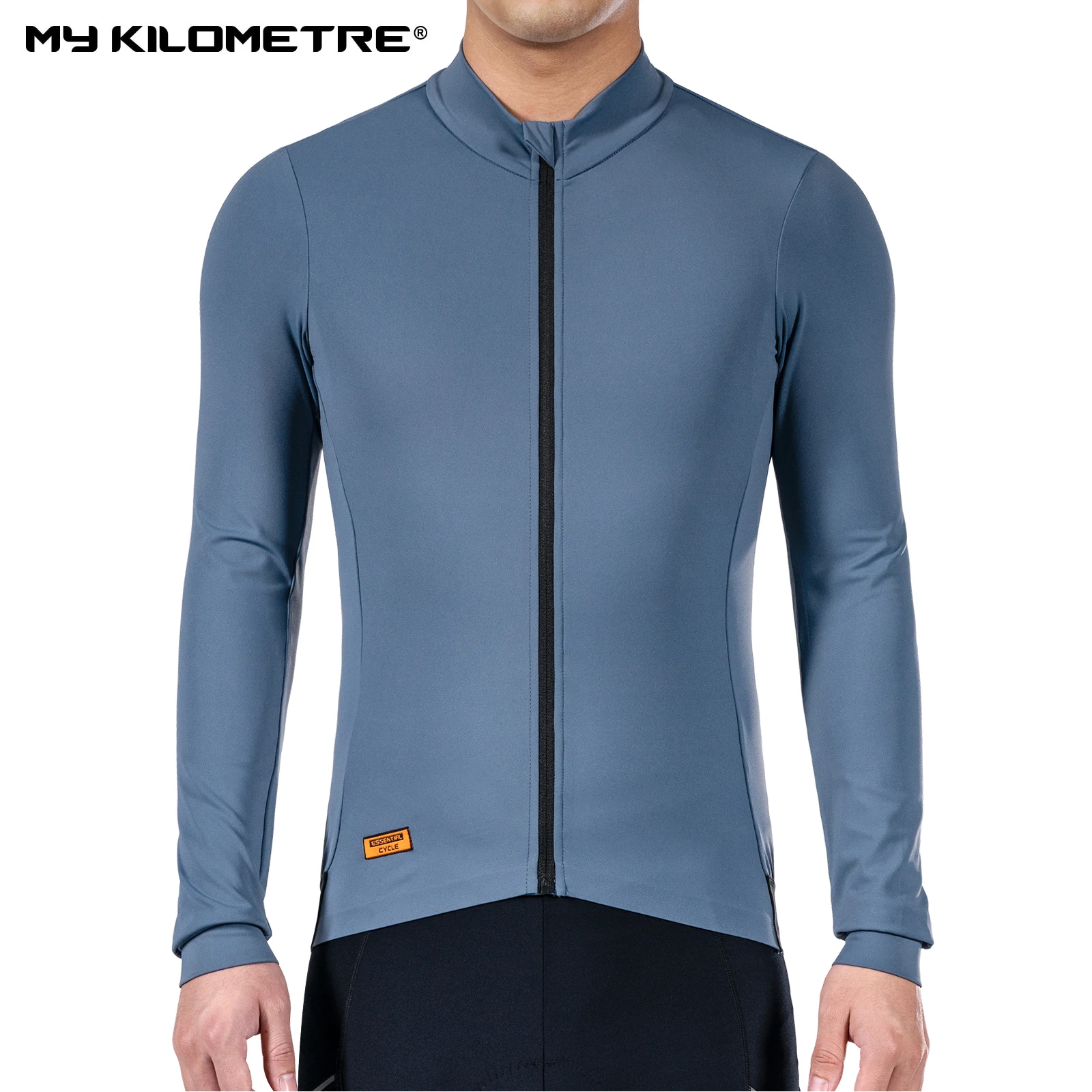 MY KILOMETRE Men's Cycling Bike Jersey Long Sleeve with 3 Rear Pockets Solid Blue Biking Tops Road Bike Shirts Bicycle Jersey