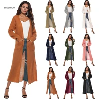 2022 new european and american style cardigan sweater with slit large pockets cardigan sweater long thin coat