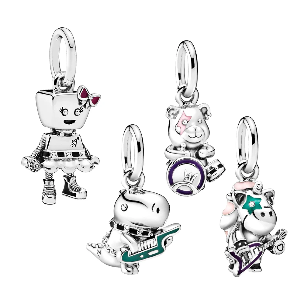 

Original Zinc Alloy Silver Plated Dinosaur Unicorn Robot Bear Charms fit Brand Bracelet Making for Women Birthday Christmas Gift
