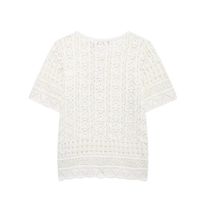 Летняя женская трикотажная куртка ZBZA новинка 2024 модный жаккардовый сетчатый