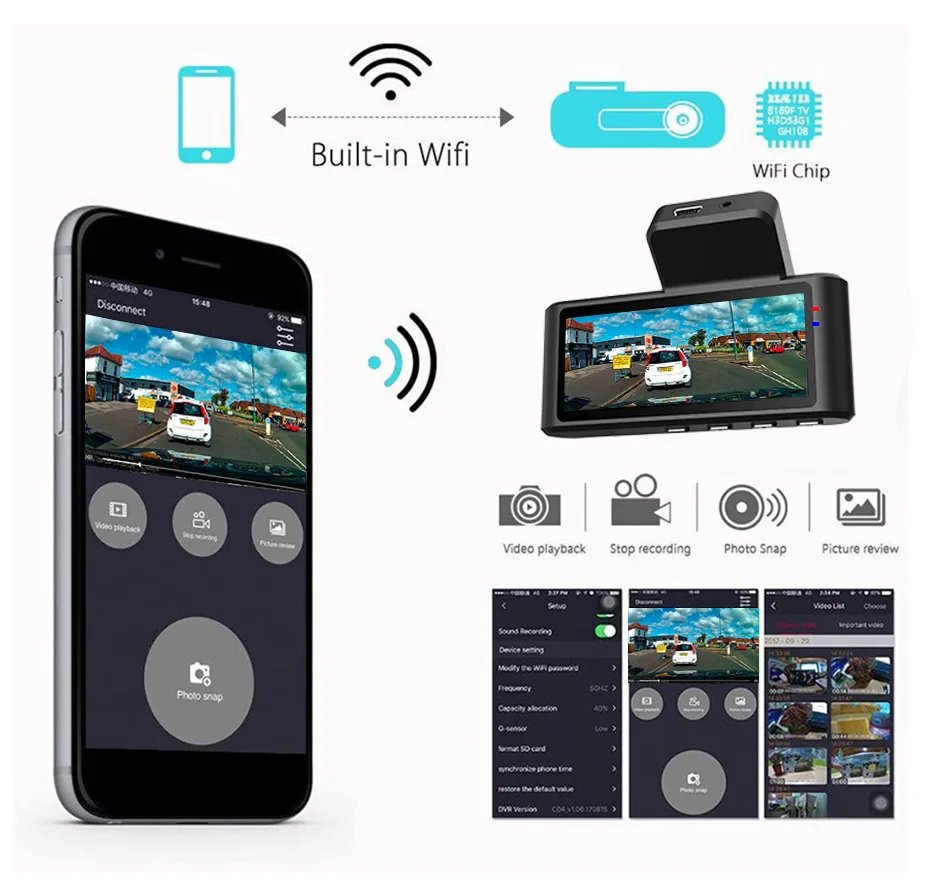 4K Видео Автомобильный Видеорегистратор 3.16&quot IPS 1080P WIFI Smart DVR Dual Lens APP Night Vision Dashcam 2