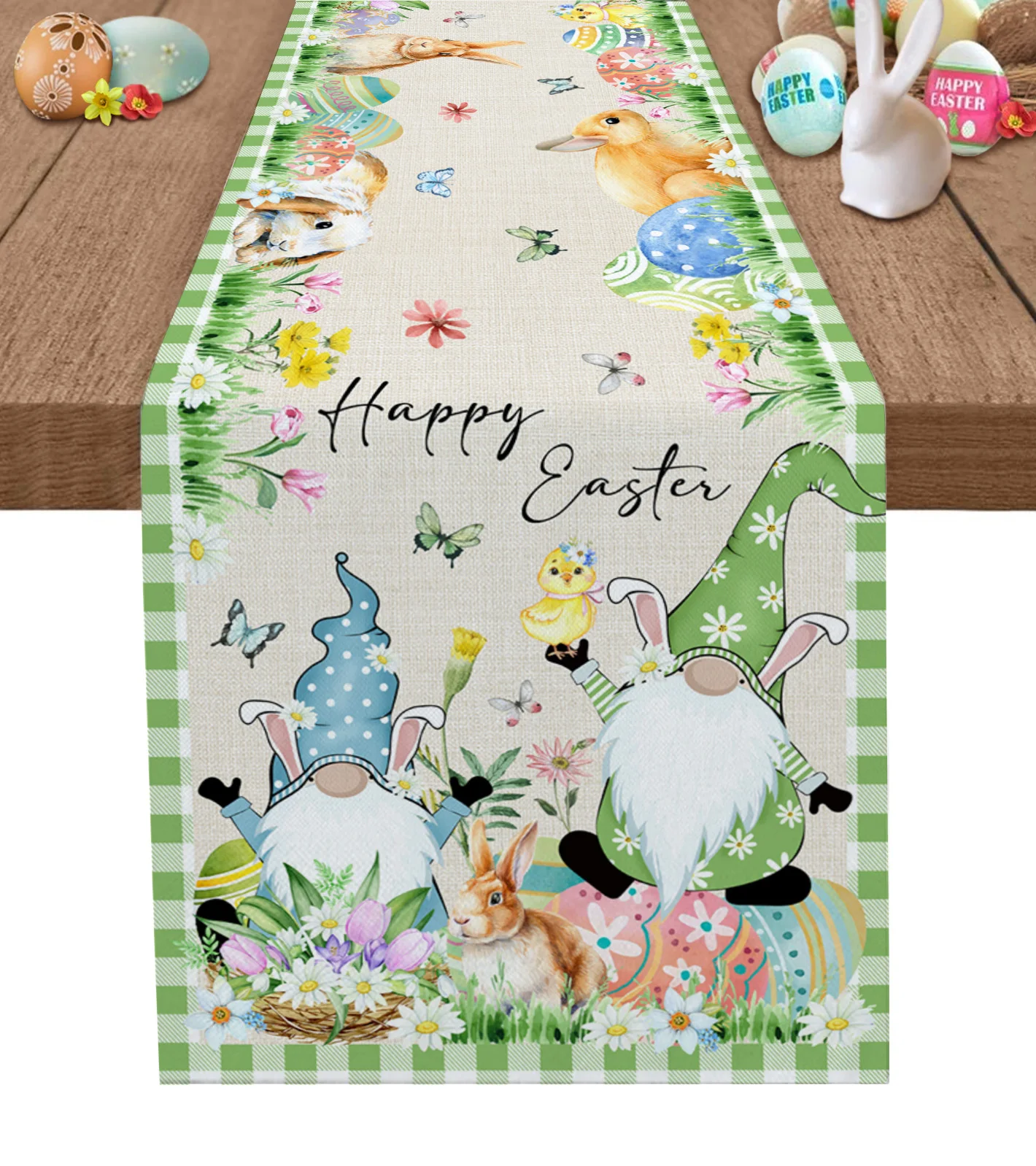 

Easter Dwarf Bunny Egg Flower Butterfly Table Runner Wedding Party Table Decorations for Home Gift Favor Placemat Tablecloth