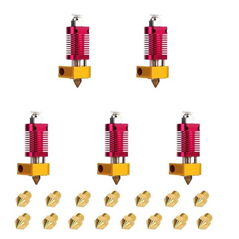 

5 PCS 3D Printer Extruder Hotend With 15 PCS 4MM MK8 Nozzles Suitable For CR-10, CR10, CR10S, Ender 3, Ender 3 Pro